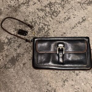 Coach Black and Brown Leather Wristlet